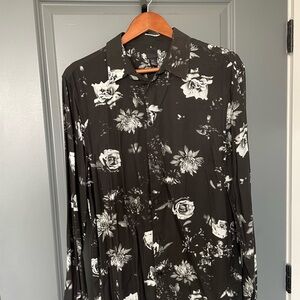 Black and White Floral Button-Up Shirt